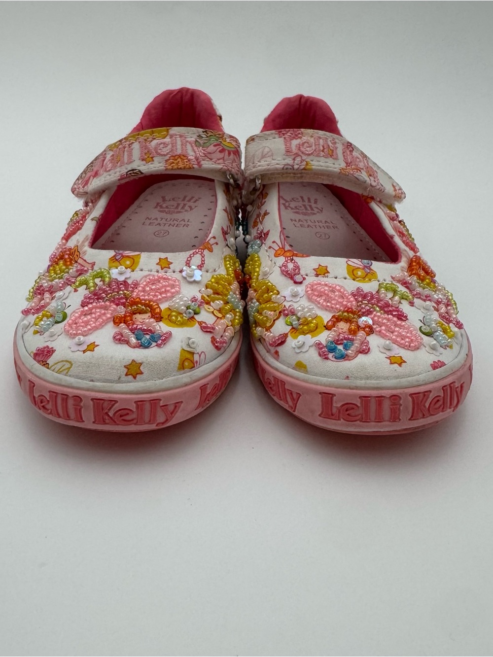 Lelli Kelly Girls Size 27 Beaded Fairy Mary Jane Shoes Pink White Hook Loop - Picture 2 of 9